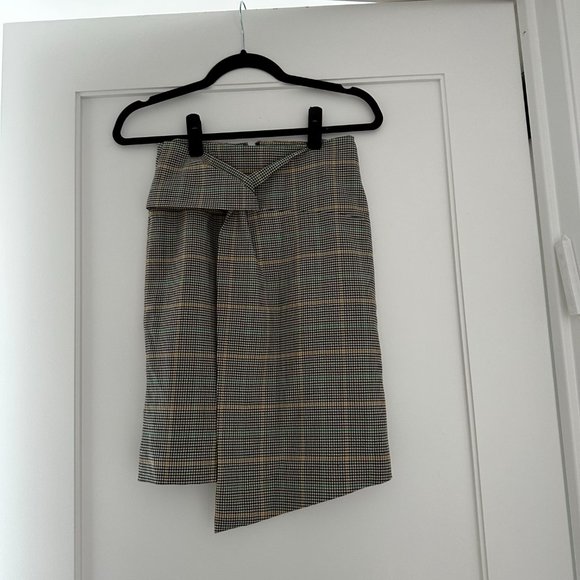 BA&SH Grena Mini Skirt Houndstooth Plaid Multicolor Wrap Style High Low Front - Picture 6 of 11